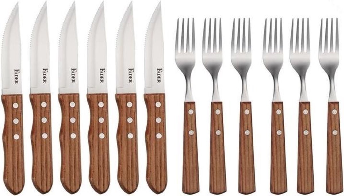 Fader Steak Messen - Vorken Set - Hout Lamet - 12 delig