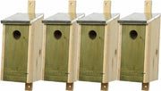 Set van 4 houten vogelhuisjes/nestkastjes met lichtgroene voorzijde en metalen dakje 26 cm - Vogelhuisjes tuindecoraties