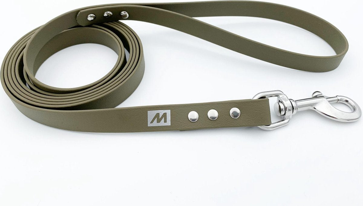 Miqdi BioThane hondenriem – olijf groen – 19 mm breed - 2 meter lang - met handvat
