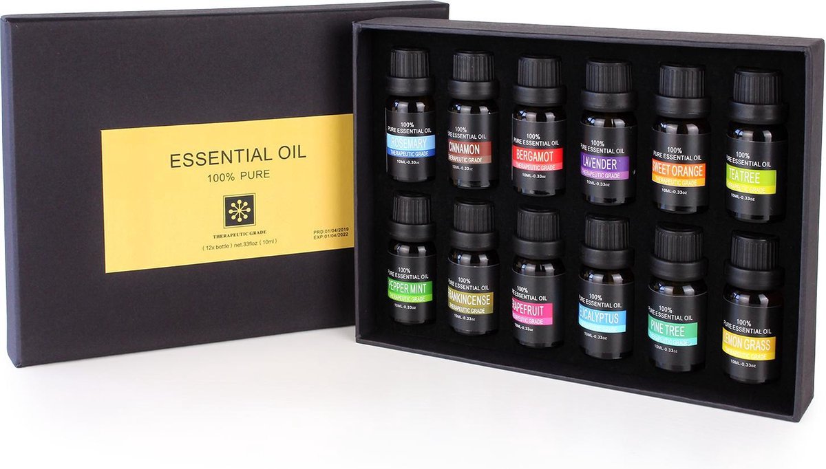 JAP Etherische Oliën - Essentiele olie aroma diffuser - Giftbox set 12 stuks