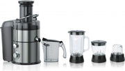 Deluxe 4 in 1 professionele fruit en groente pers met pulse functie - Inclusief blender + 2 hakmolens - 1000W - Inox