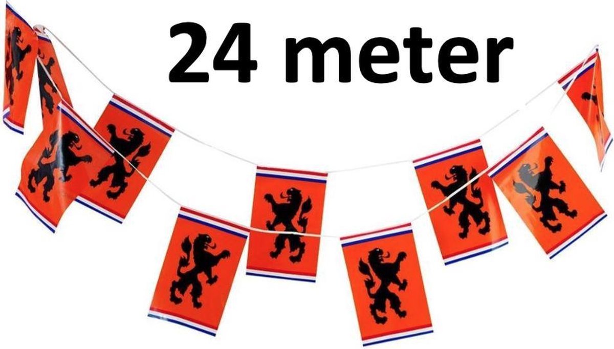 Oranje Vlaggetjes met Leeuw - Oranje vlaggenlijn - EK accessoires - Oranje versiering - EK 2021 - EK voetbal - 24 meter - 30 x 20cm