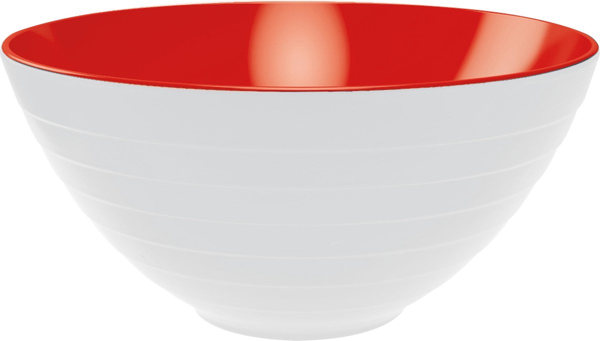 Zak!Designs Twotone Wave Kom - Incl. Saladebestek - Melamine - Ø 28 cm - Wit/Rood