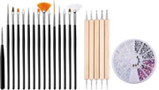 GUAPÀ - Nagel Penselen Set Zwart + Rhinestones Parelmoer + Druppel & Dotting Pennen - Nail Art