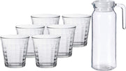 Glazen karaf/schenkkan met deksel van 1 liter met 6x stuks drinkglazen/waterglazen 275 ml