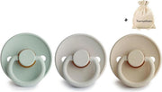 FRIGG | Fopspeen set 3 stuks | T2 | 6-18 maanden | Classic | Silicone | Sea Foam + Silver Gray + Sandstone | Met Yourmusthaves speenzakje