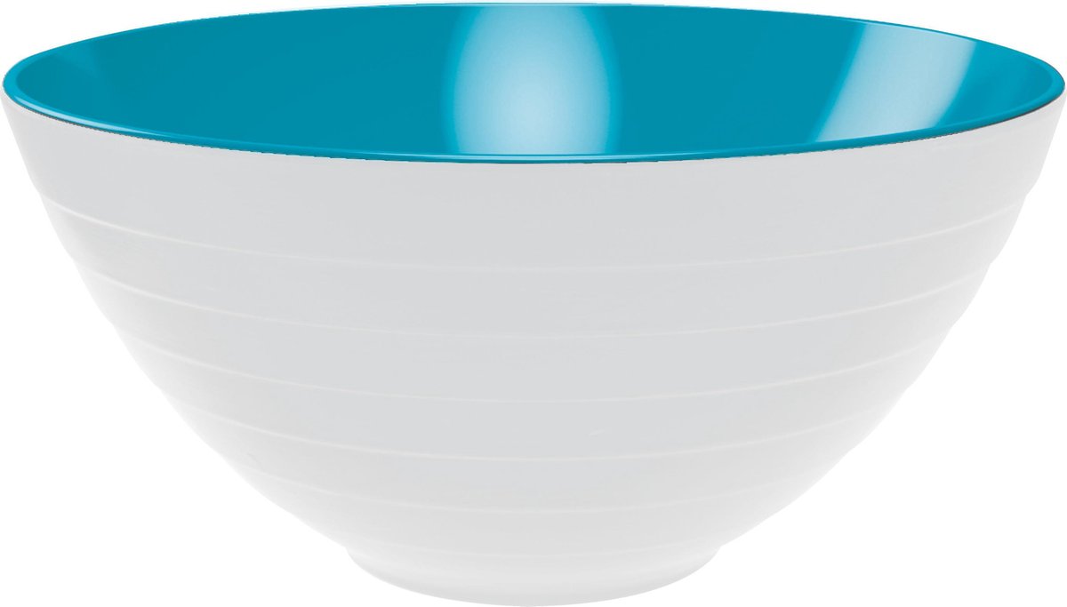 Zak!Designs Twotone Wave Kom - Incl. Saladebestek - Melamine - Ø 28 cm - Wit/Aqua Blauw
