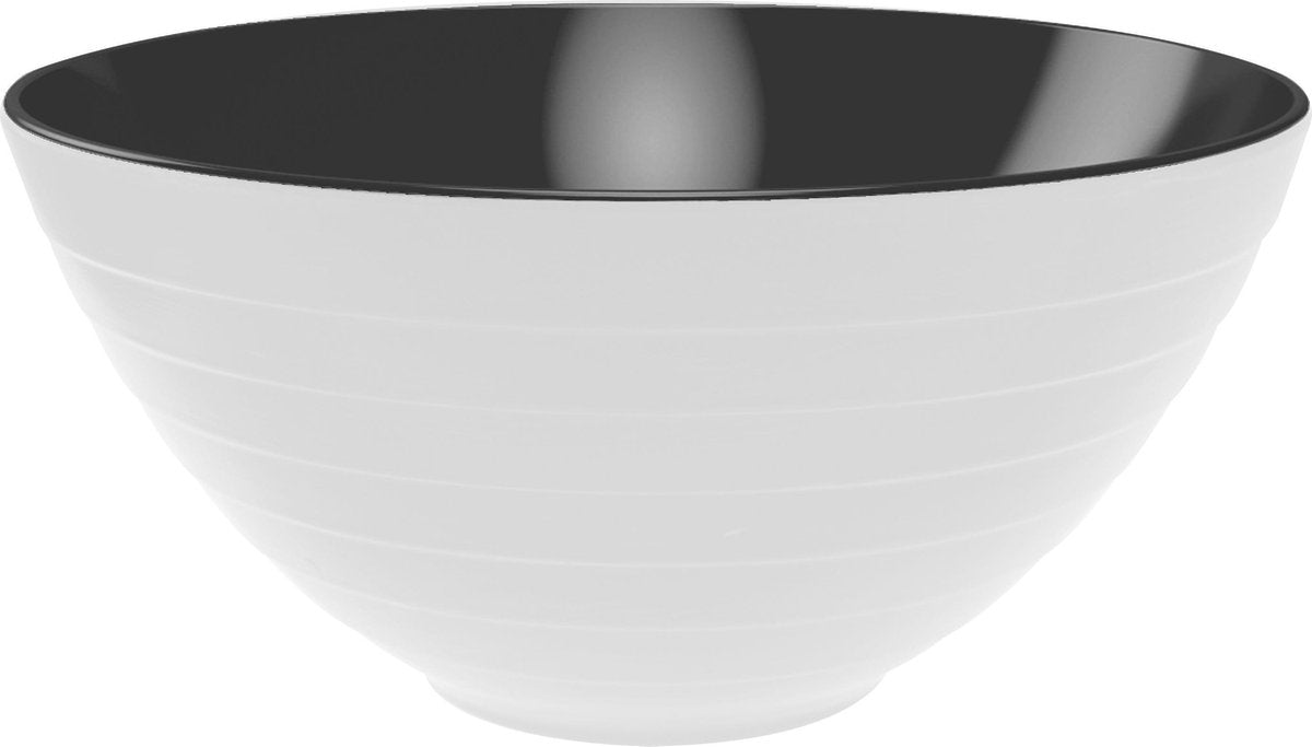 Zak!Designs Twotone Wave Kom - Incl. Saladebestek - Melamine - Ø 28 cm - Wit/Zwart