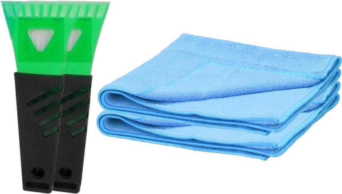 IJskrabbers autoramen set - 2x Kunststof ijskrabbers van 17 cm met 2x stuks anti condensdoeken van 40 x 40 cm