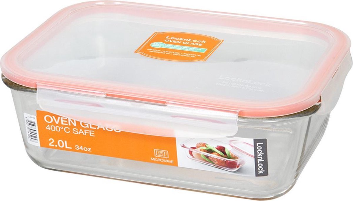 Lock&Lock Glazen ovenschaal met deksel | Glazen vershoudbakje - Rechthoekig – 2 liter – 25