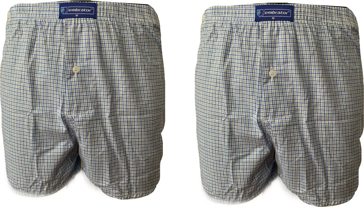 Embrator 2-stuks mannen Boxershort geweven katoen wit/blauw/oker XL