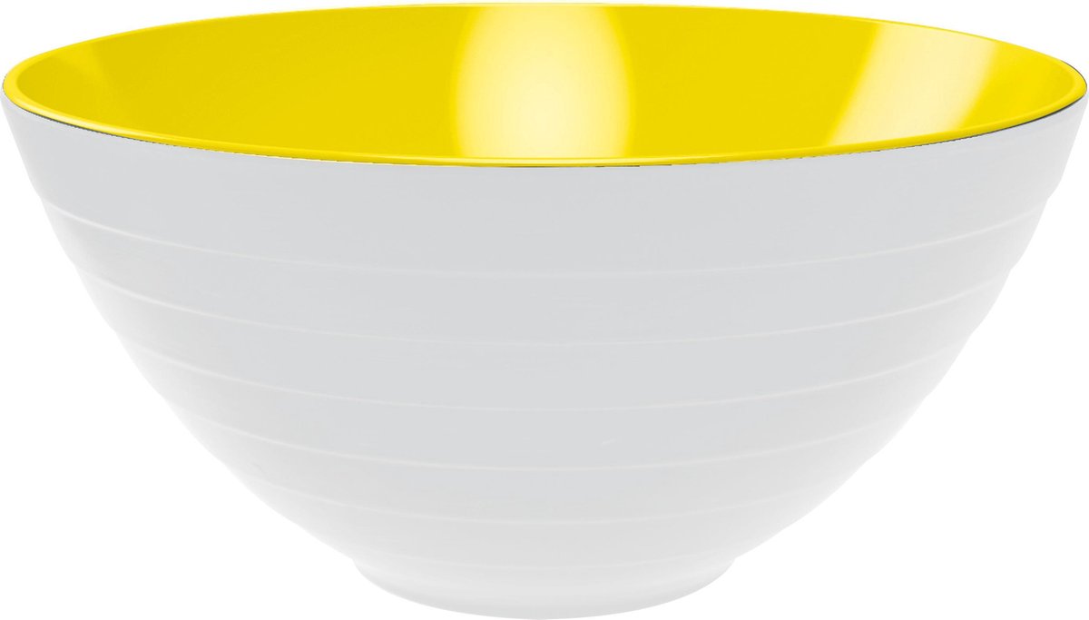 Zak!Designs Twotone Wave Kom - Incl. Saladebestek - Melamine - Ø 28 cm - Wit/Geel