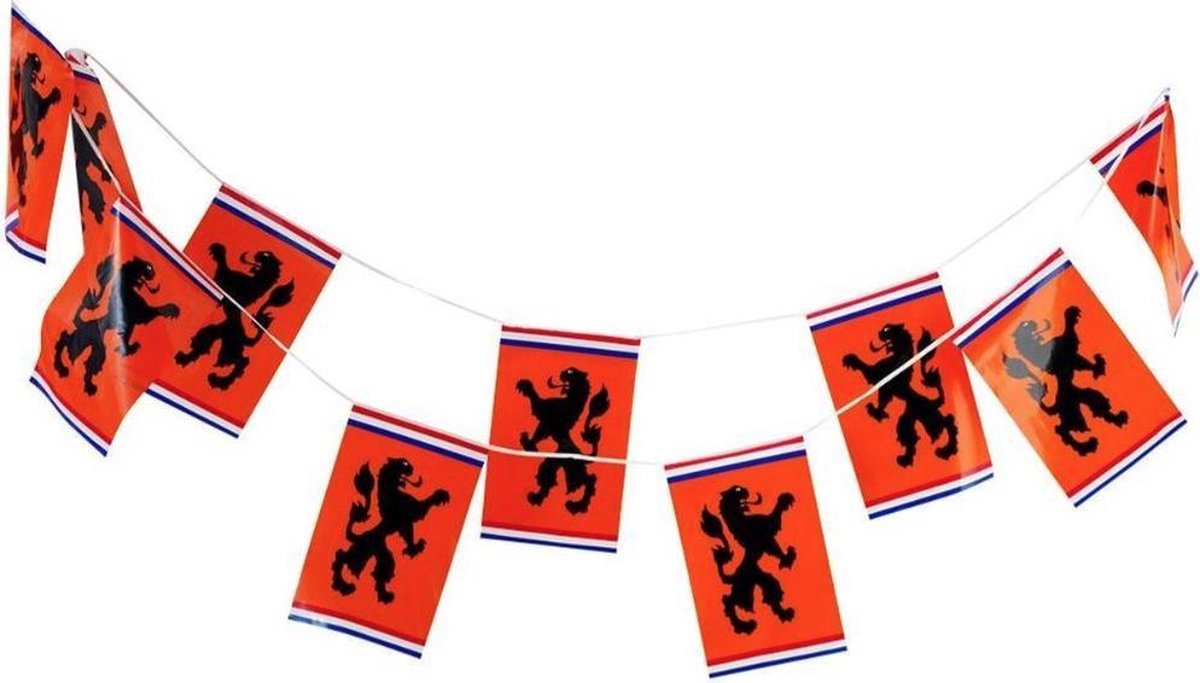 Oranje Vlaggetjes met Leeuw - Oranje vlaggenlijn - EK accessoires - Oranje versiering - EK 2021 - EK voetbal - 8 meter - 30 x 20cm
