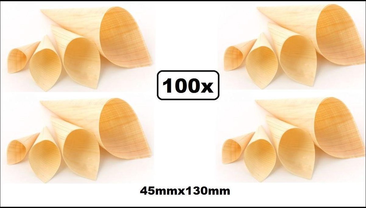 100x Amuse houten puntzak conisch 45mmx130mm - Amuse tapas snack schaal cup bakje kerst gala huwelijk festival koken  restaurant