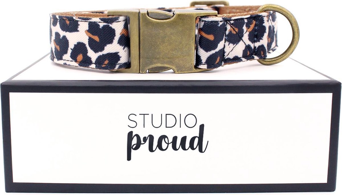 Studio Proud - Halsband - tijgerprint  - bronskleurige accenten - maat L - te combineren met bijpassende riem
