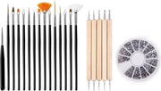 GUAPÀ - Nagel Penselen Set Zwart + Rhinestones Zilver + Druppel & Dotting Pennen - Nail Art