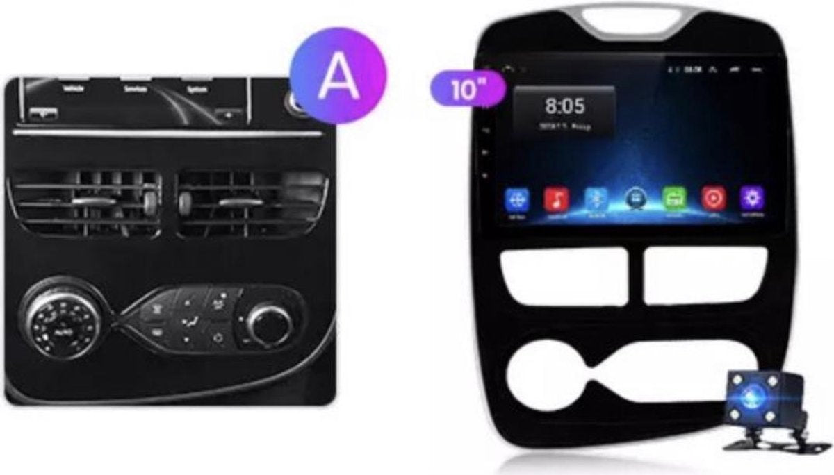 CarPlay Renault Clio 2012-2016 Android 10 navigatie en multimediasysteem 1+16GB Bluetooth USB WiFi