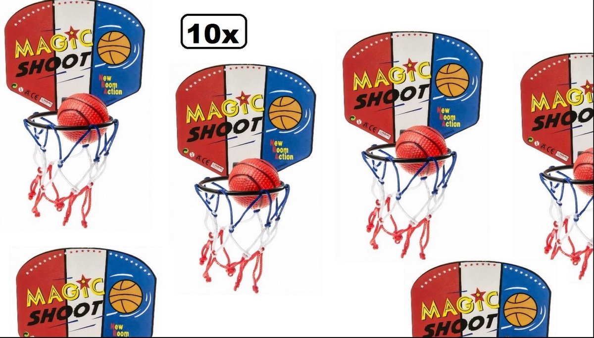 10x Basketbal set 13cm x 9 cm rood/wit/blauw 2-delig -  Speelgoed sinterklaas  kado thema feest verjaardag uitdeel kadootje kerst