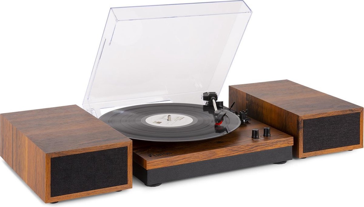 Platenspeler Bluetooth - Fenton RP165 - Platenspeler met Bluetooth incl. speakers en stofkap - Bruin (hout)