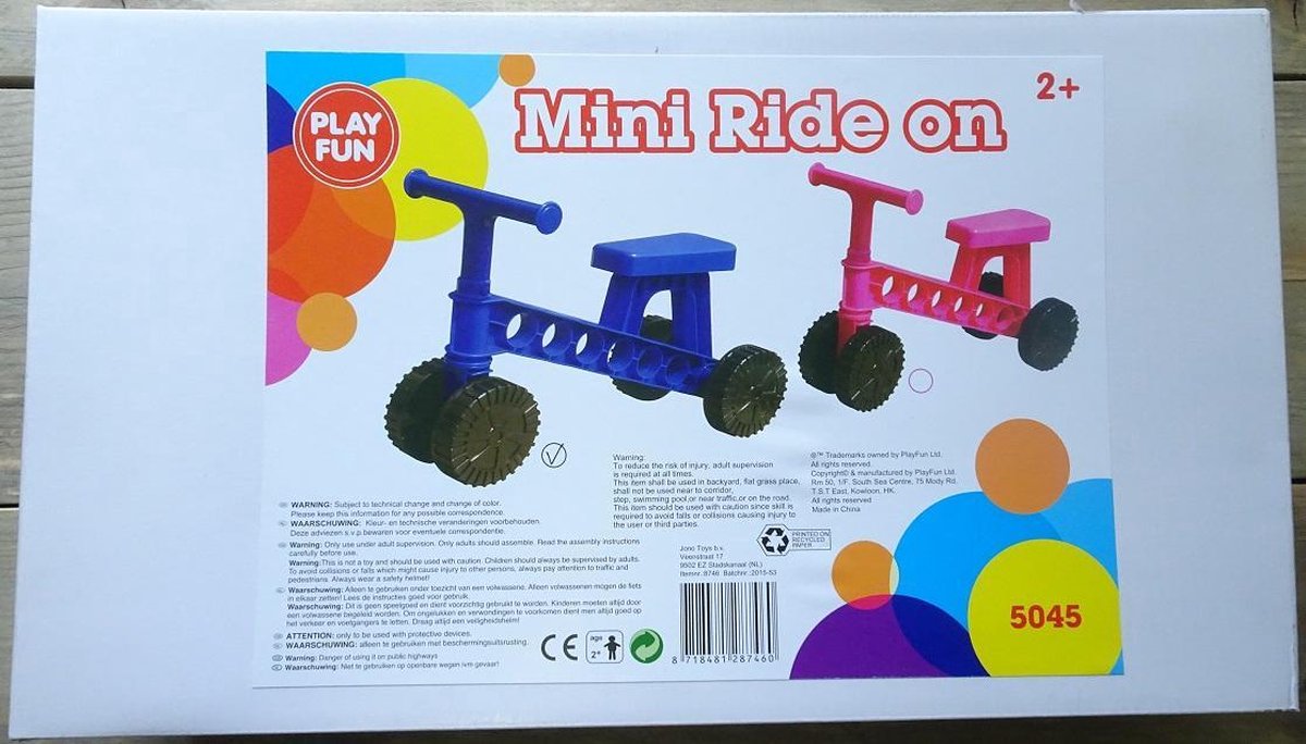 Playfun Loopfiets - Mini Ride On Blauw of Roze- 2+