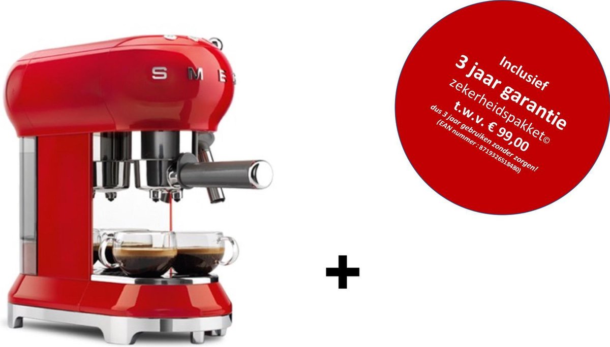 Smeg - ECF01RDEU MkIII - Espressomachine - Rood - met drie jaar garantie!