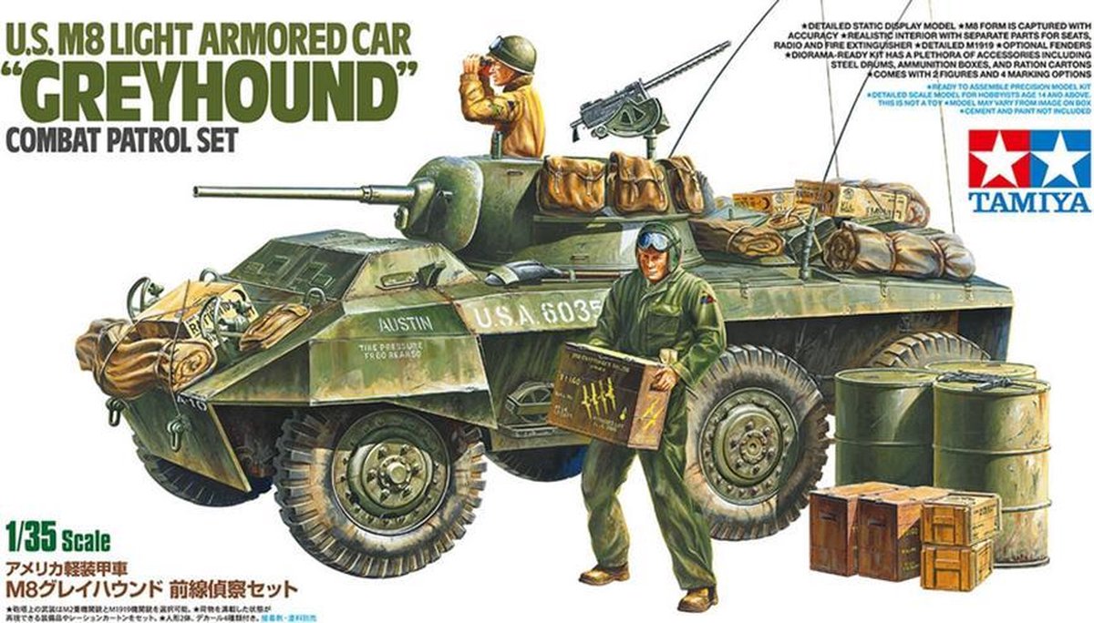 Tamiya 'Greyhound' U.S. M8 Light Armored Car - Combat Patrol Set + Ammo by Mig lijm