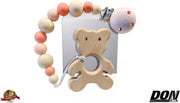 Speenkoord / Kralen Koord / Speenclip / Babyfopspeenketting / Fopspeenketting / Baby Bijtring Anti-drop Beukenhout Fopspeen Riemclip / Spenenketting / baby pacifier clip chain - Babyshower/Kraam Cadeau - Roze x1 + Houten Bijtring Beukenhout - Beer x1