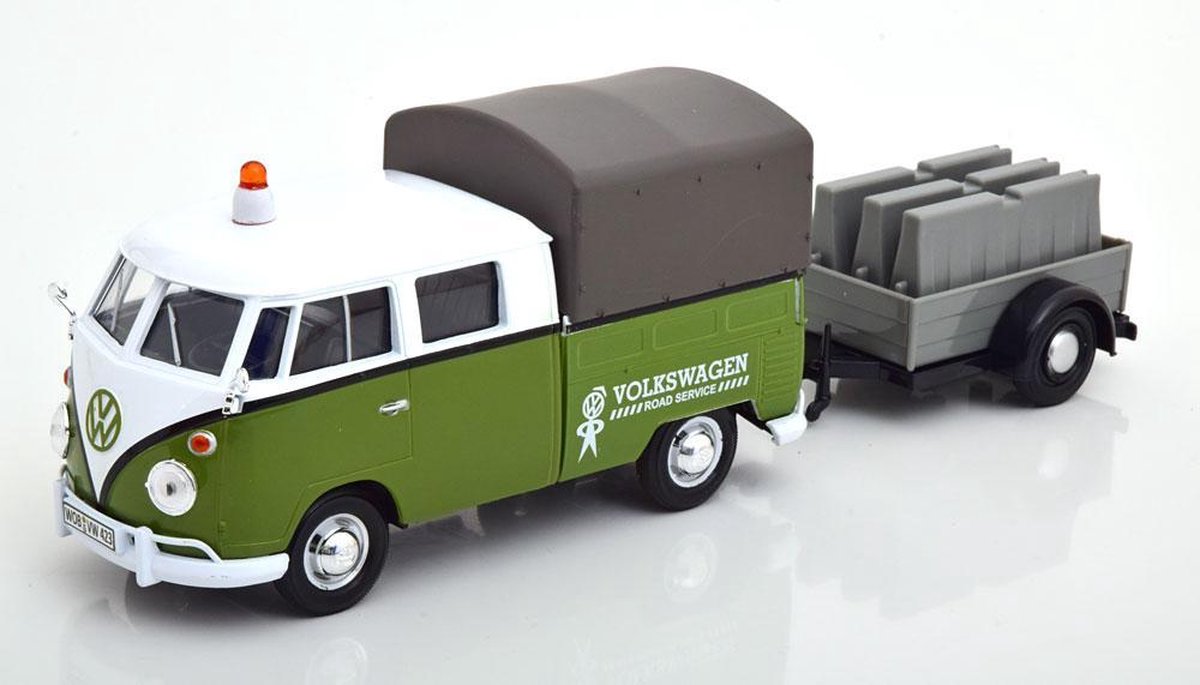 Volkswagen T1 Pritsche Road Service met aanhanger Groen / Wit 1-24 Motormax