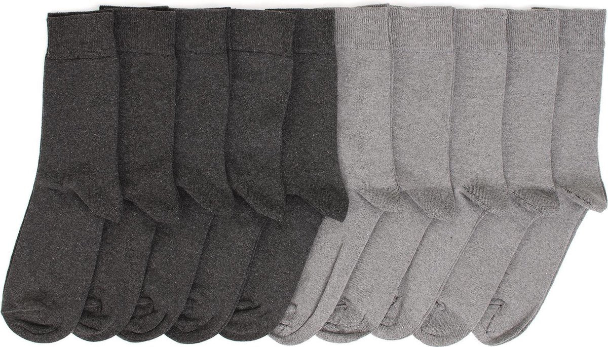 Donkergrijze sokken / Lichtgrijze sokken - Heren sokken - 10 paar - Normale sokken - Multipack Heren Maat 43-46