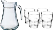 Glazen schenkkan/karaf 1 liter met 4x waterglazen 210 ml - Waterglazen/drinkglazen