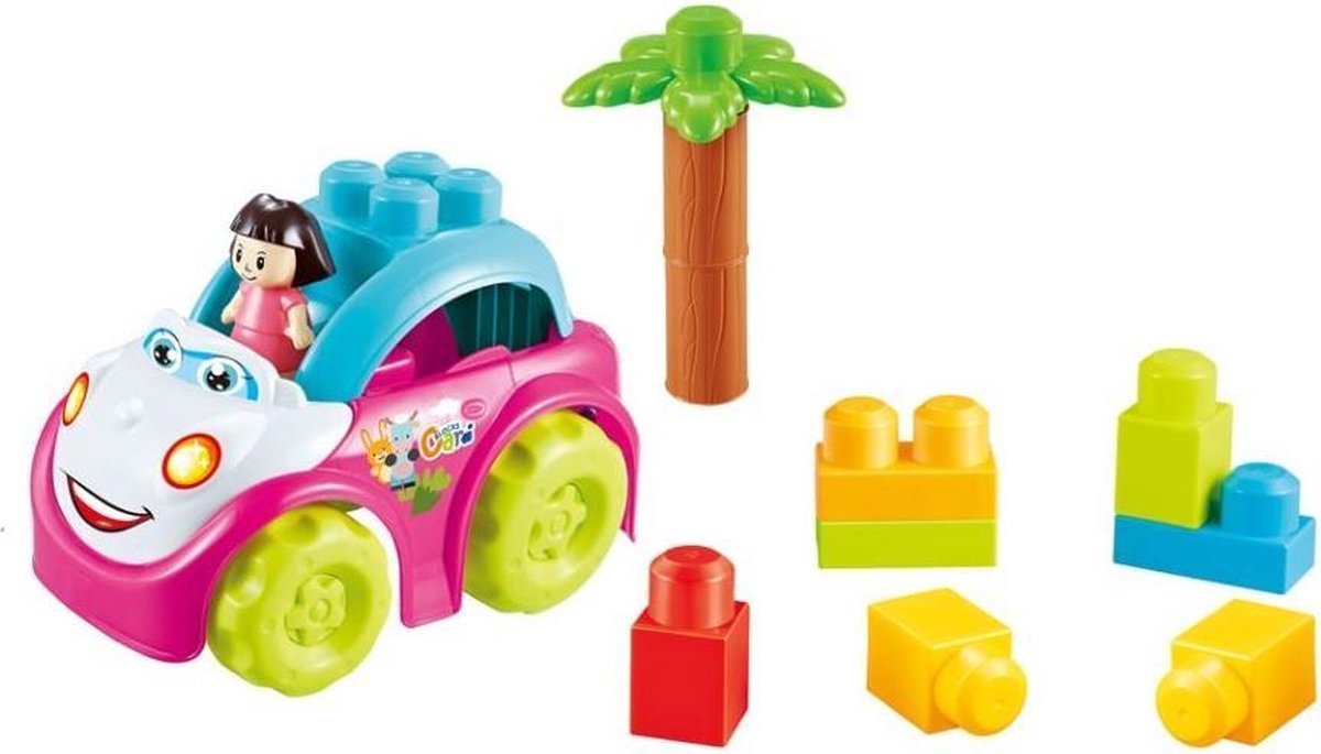 Luna Speelset Blocks Meisjes 22 Cm Roze/wit/blauw 4-delig