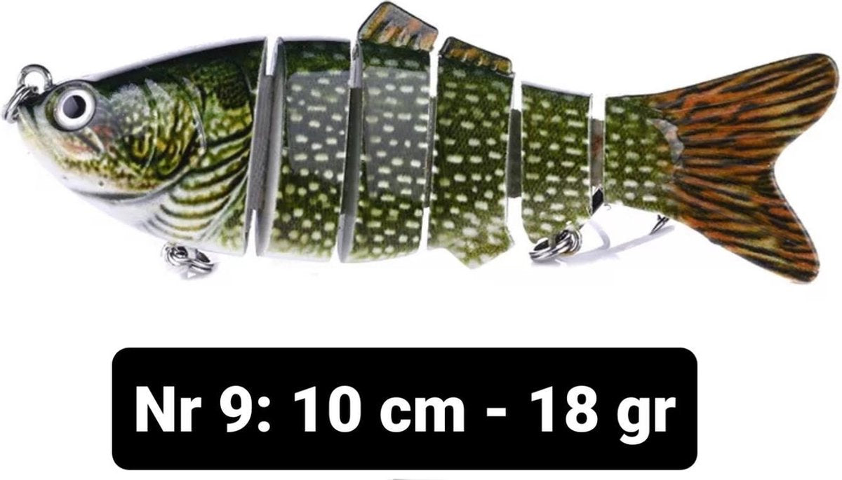 Realistische kunstaas "Multiplaza" met 6 swimbait - segmenten 10 cm - 18 gram - Lokaas - Hengelsport - vissen - snoek - 3d ogen - levendig - roofvissen - karper