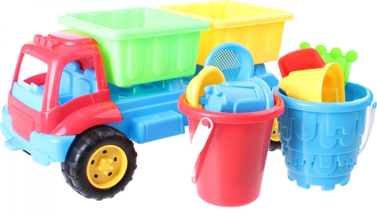 Eddy Toys Vrachtwagen Met Strandset Blauw/rood 35 Cm 9-delig