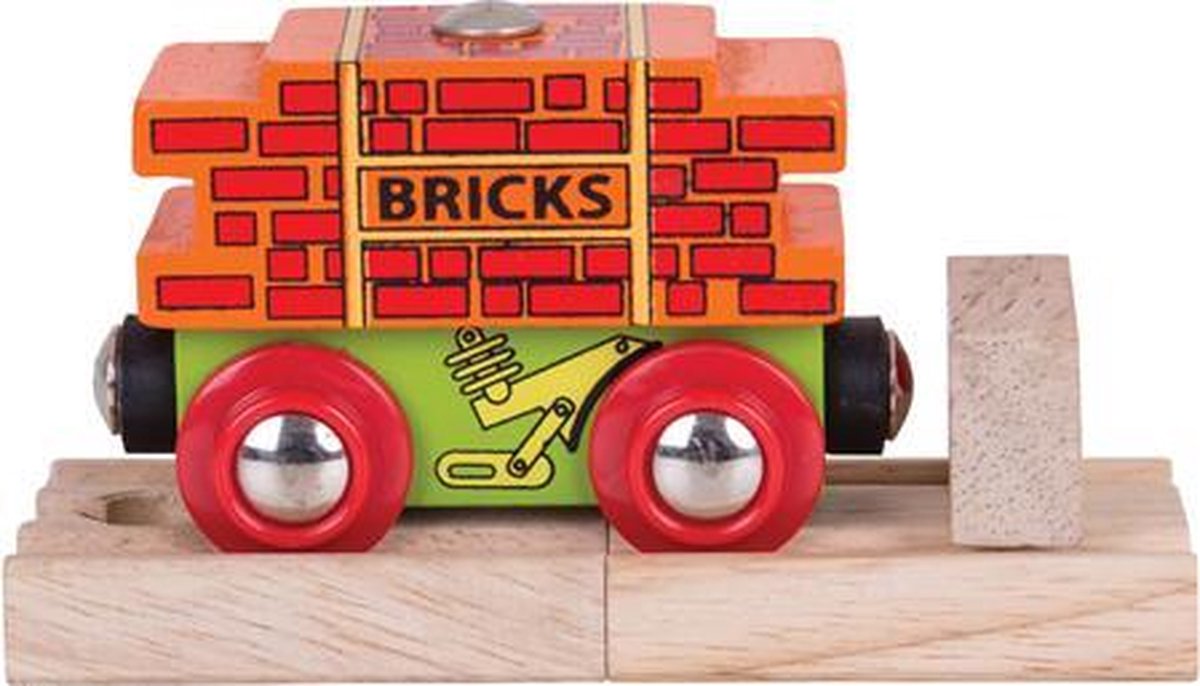 BIGJIGS Treinset Treinbaan Wagon met bakstenen - Hout