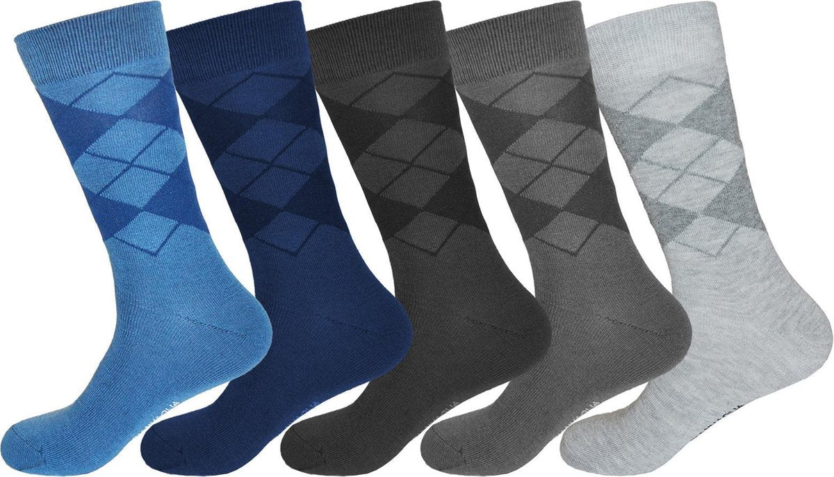 3 Paar Sokken Heren Maat 43 46 Mode Motief Design Lichtgrijs Zwart Blauw - Beenmode Kousen