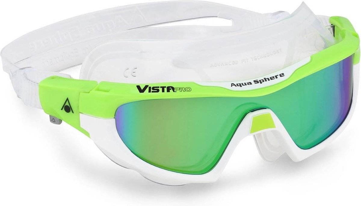 Aqua Sphere Vista Pro - Zwembril - Volwassenen - Mirrored Titanium Green Lens - Lime/Wit