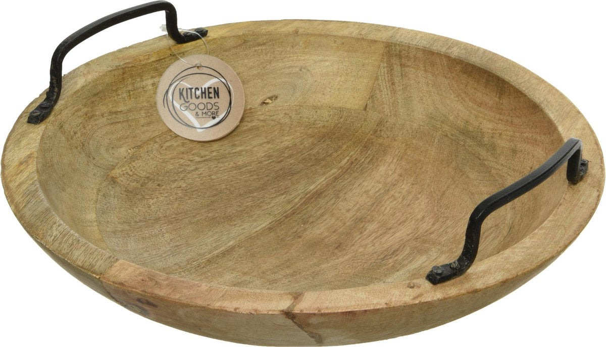 Dienblad/serveerschaal rond van mangohout 29 x 10 cm - Dienbladen met handvatten