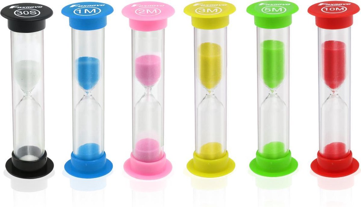 Setje van 6 zandlopers 30sec / 1min / 2min / 3mins / 5mins / 10min ®Pippashop