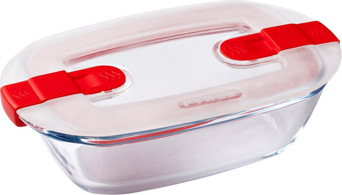 Pyrex Cook & Heat Voedselcontainer Rechthoek - Inclusief Deksel - Borosilicaatglas - 17x10 cm - Transparant