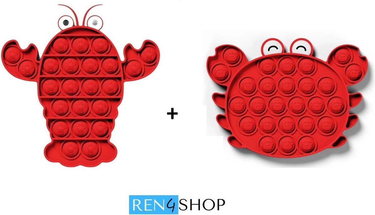 Ren4Shop© Fidget Toys Pop It - Kreeft + Krab - 2 stuks - pakket - rood - Stress verlagend - Gezien op TikTok!