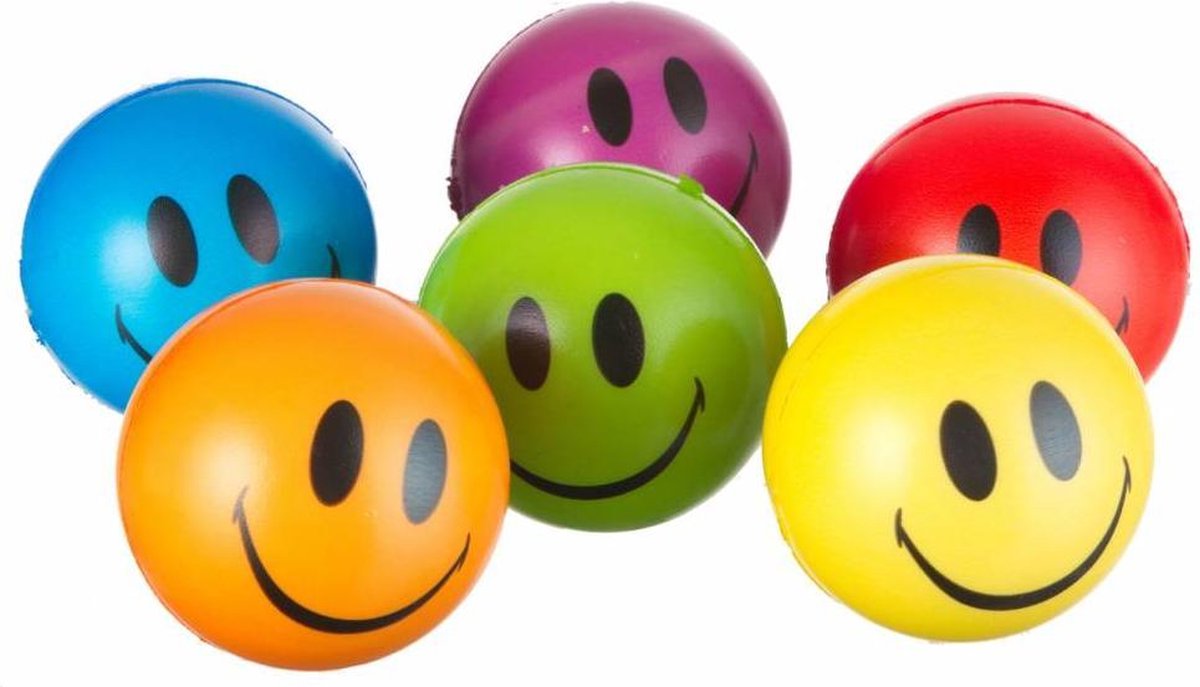 6 stuks Smiley ballen 10 cm