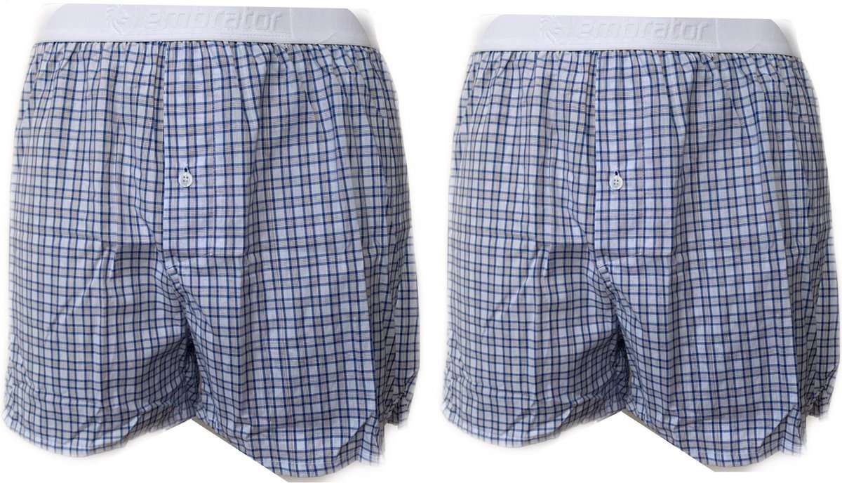 Embrator 2-stuks mannen Boxershort geruit wit/blauw/beige L