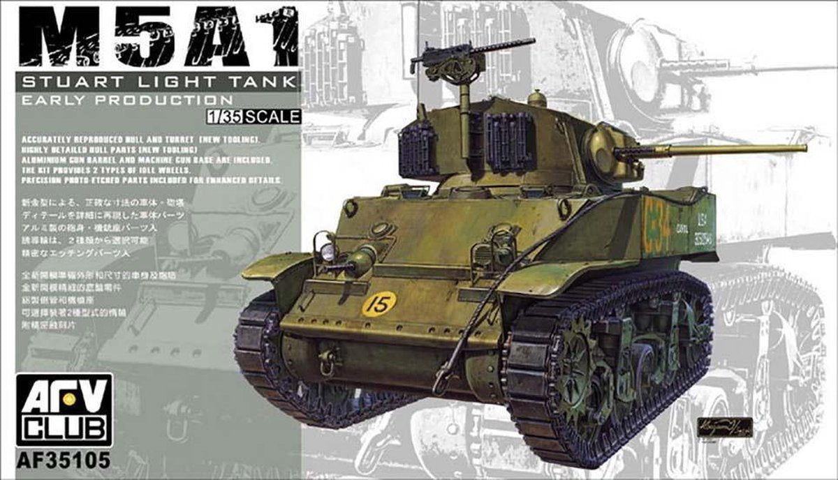 AFV-Club M5A1 Stuart Light Tank Early Production + Ammo by Mig lijm
