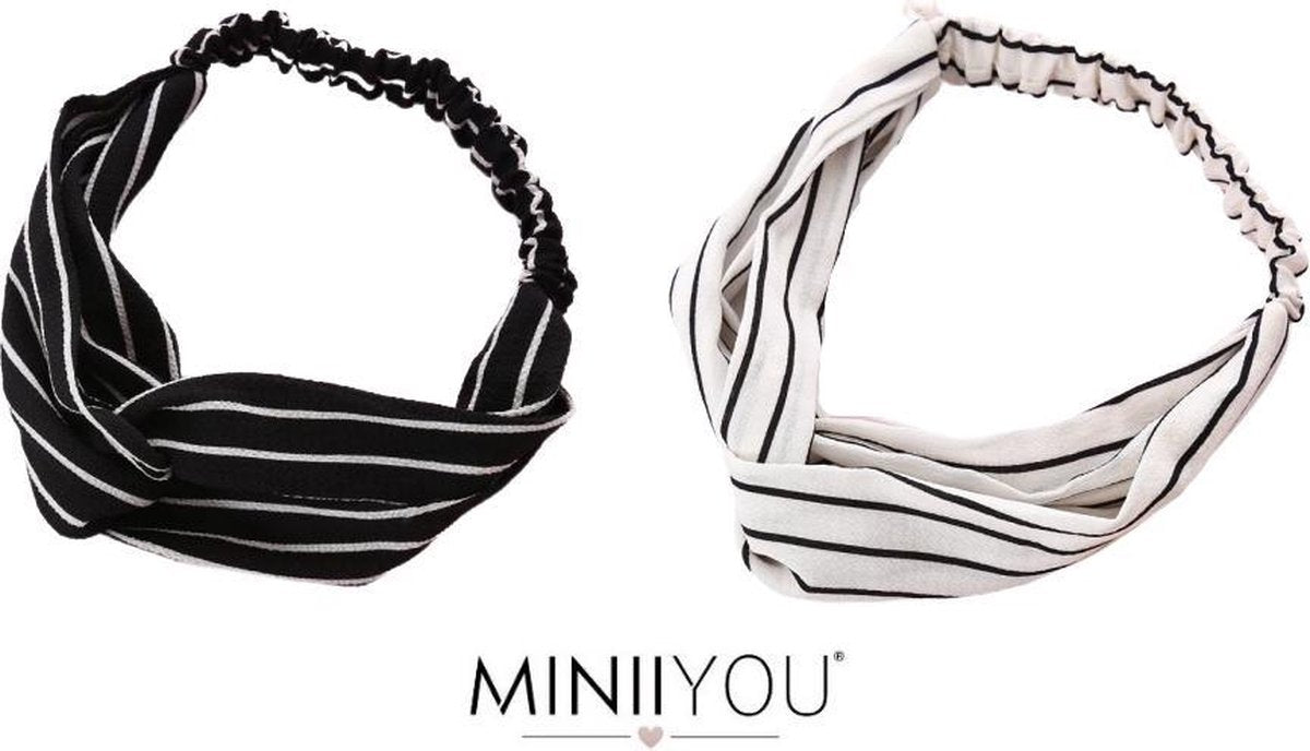 MINIIYOU® Set 2 stuks | Gestreepte dames haarbanden zwart wit | haarbandjes strepen tieners - volwassenen - meiden