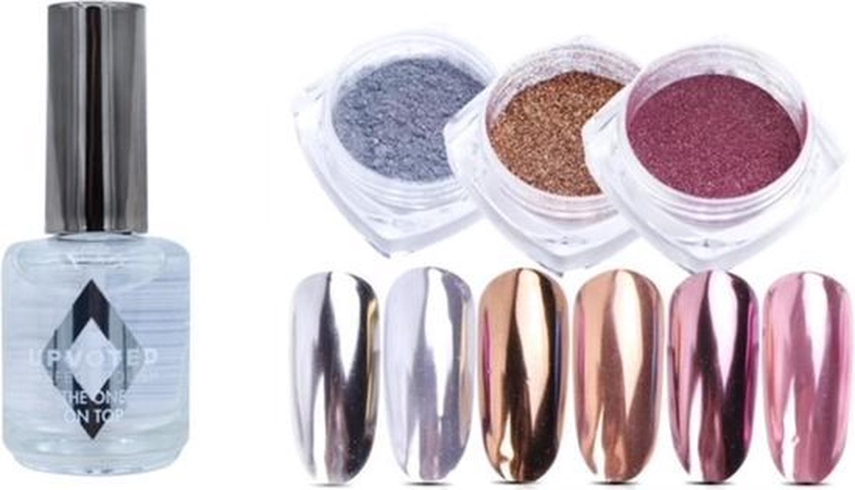 GUAPÀ - Holografische Glitter Poeder Set inclusief Top Coat - Roze Zilver Goud - Nail Art & Nagel Decoratie