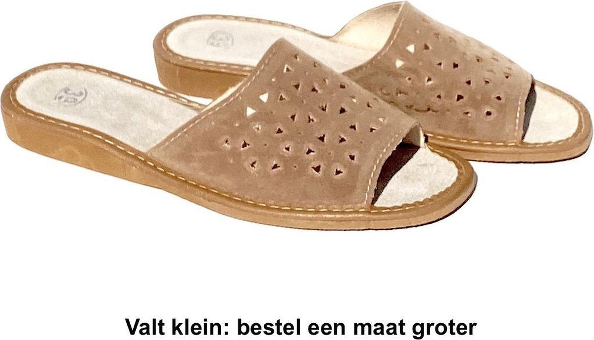 Leren dames huisslippers | Instapsloffen | Suède leer | Instappers | Slippers | Bruin | Pantoffels | Maat 39