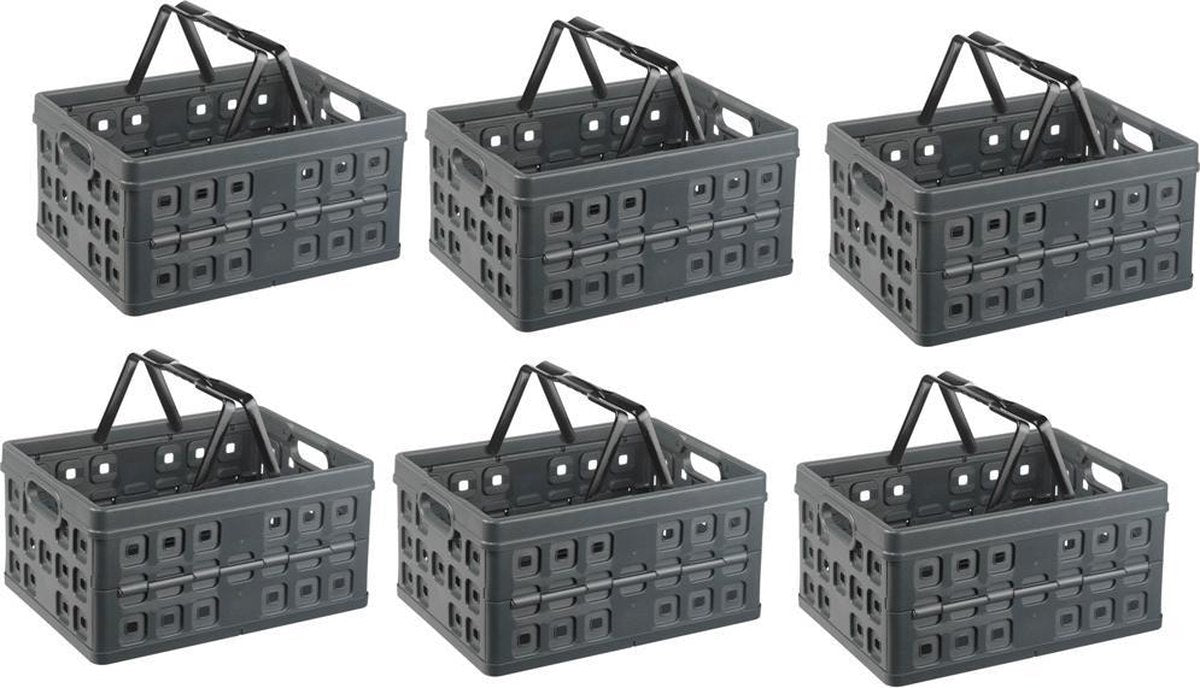Vouwkrat met 2 extra handgrepen 32 l set á 6 stuks antraciet/zwart