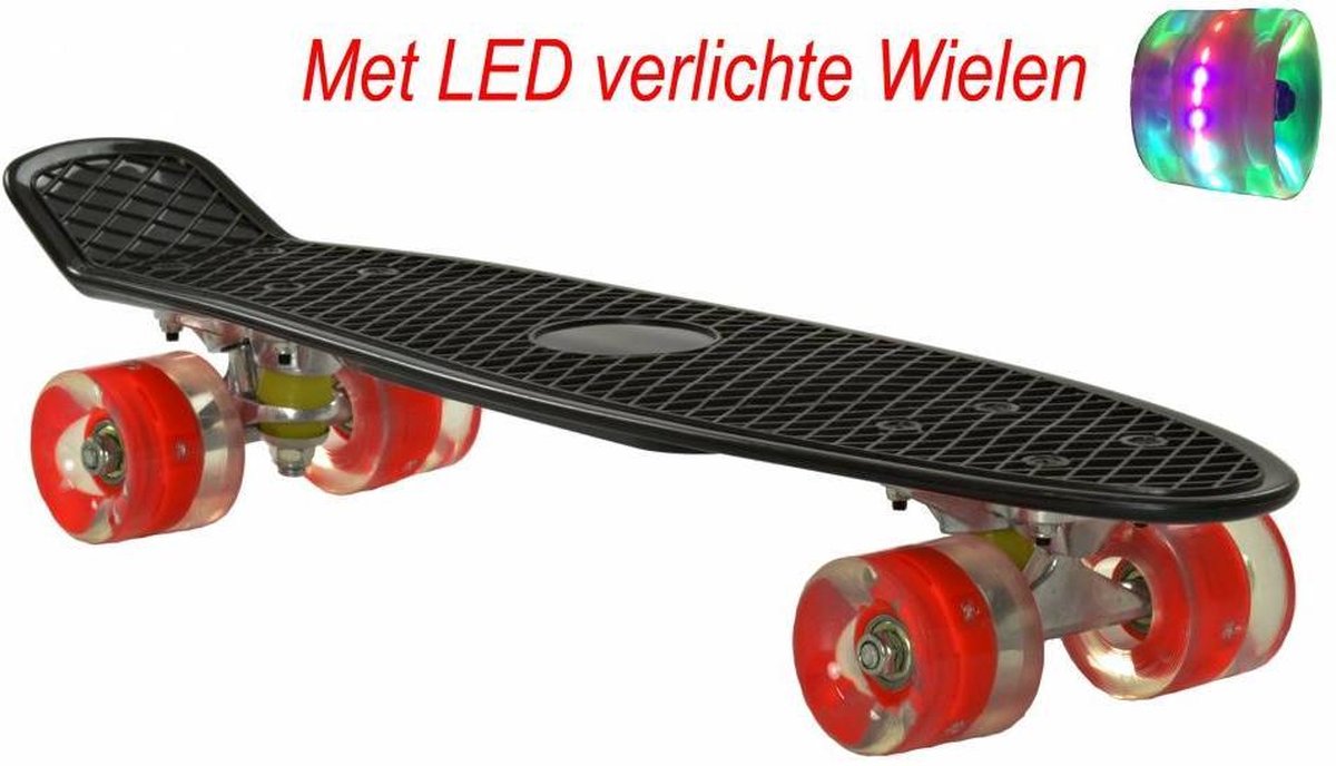 2Cycle Skateboard - LED Wielen - 22.5 inch - Zwart-Rood