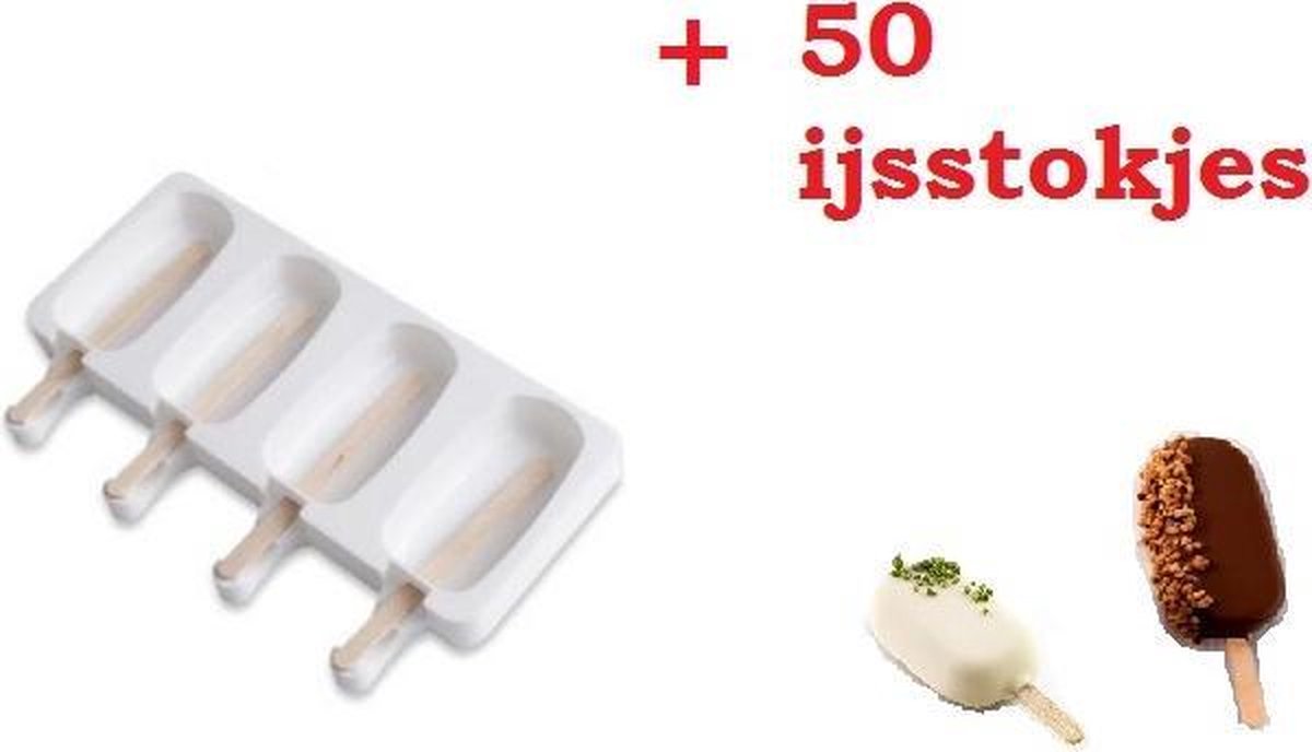 Magnum pop mold siliconen (Groot) - Ijsjes vorm - Siliconen mal Magnum vorm - Magnum ice mold - Magnum maker - inclusief  50 IJSSTOKJES!!