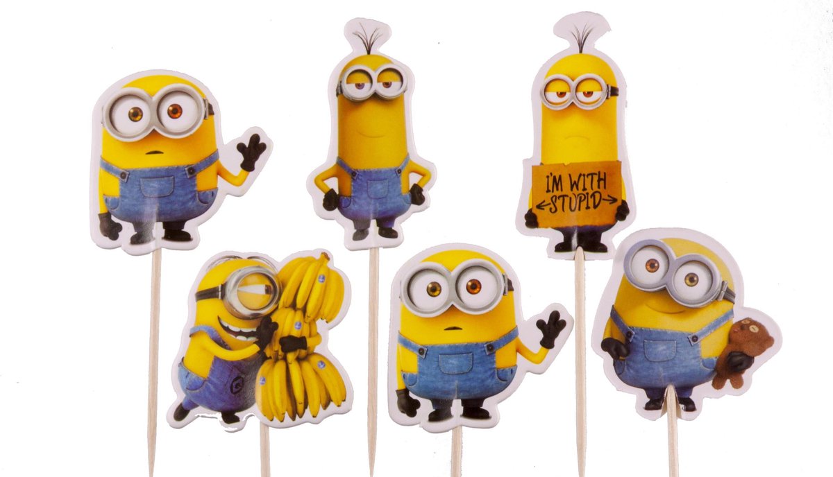 Minions | 24 stuks | cocktail prikker | cupcake decoratie | prikkers met versiering | taartversiering